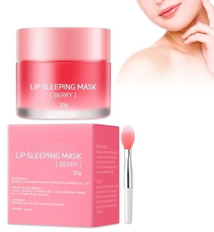 Lip Mask, Lip Sleeping Mask Overnight Strawberry Lip Masks Lip Moisturiser, Lip Balm Natural Berry Lip Care Cream, Exfoliate Repair Dry and Chapped Lip Fade Lip Lines, 20 g