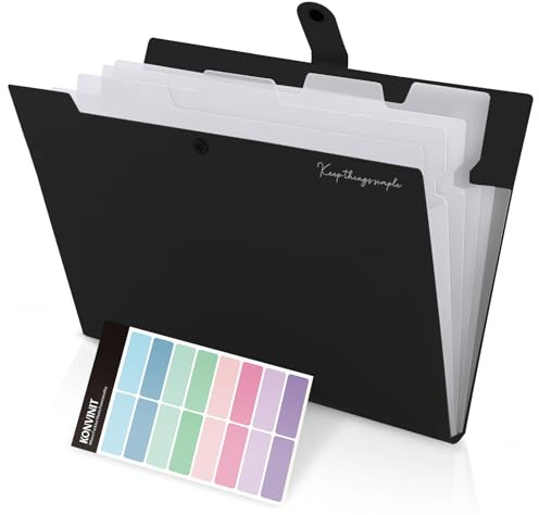 KONVINIT Portadocumenti Espandibile Cartellina porta Documenti a4 Cartella Organizza Documenti con 5 tasche Cartellina Portadocumenti a Ventaglio Capacità Elevata