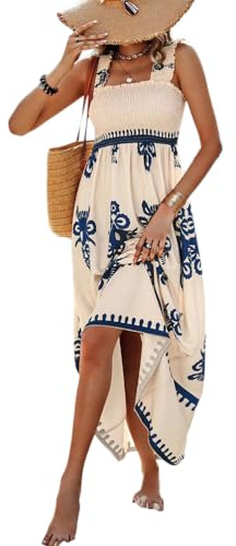 ticticlily Vestidos Largos Mujer Verano Elegante Boho Estampado Floral Vestido Playa Fiesta sin Manga y Tirantes Suelto Maxi Long Swing Dress A Azul S