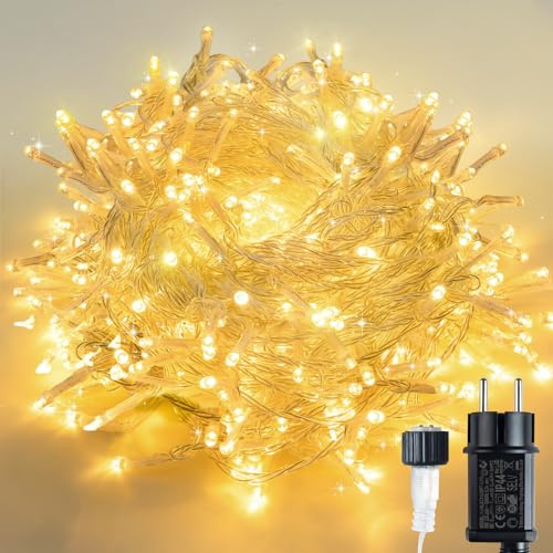 SINWE Guirnalda de luces LED para uso en interiores y exteriores, color blanco cálido, funciona con enchufe, ideal para Navidad, fiestas, bodas. (Blanco cálido, 10M/100)