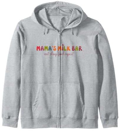 Mamas Milk Bar Allattamento Al Seno Mamma Divertente Mangiare Sonno Feed Ripetere Felpa con Cappuccio