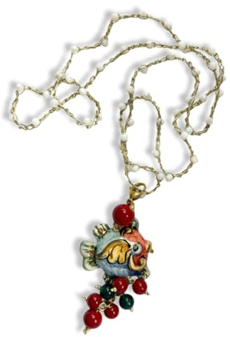 Collana all'uncinetto con perline e ciondolo estivo in ceramica (Bianca)