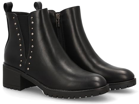 shoes&blues.es 95088 Botin para Mujer Estilo Chelsea, con Tacon Ancho, Adorno de Tachuelas y Elasticos. Ideal para Temporada Otono Invierno. Negro Talla 38