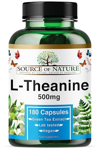 L-Teanina 500 mg – 180 Cápsulas Veganas – Aminoácido de Alta Potencia del Té Verde | Suministro para 6 Meses | 98% Puro, Sin Aditivos | Fabricado en Dinamarca