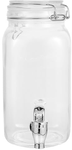 HEALEEP Dispensador de Bebidas con Grifo Abs, Tarro de Vidrio Hermético de 2l, Bidón para Zumos y Vinos, Adecuado para Uso Doméstico y Almacenamiento en Cocina