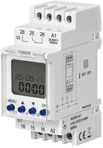 Interruptor Horario Astronómico y Digital | Temporizador Digital Programable Carril DIN | 100 Programas | 2 Salida de Relé Máx 16A / 230V | 2 Módulos de Ancho (2 Canales)
