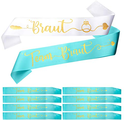 FLOFIA 10 pcs Braut Schärpe Team Braut Schärpe Junggesellinnenabschied Schärpe JGA Party Schärpe Hen Party Schärpe Hochzeit JGA Accessoires Zubehör Brautaccessoires Grün