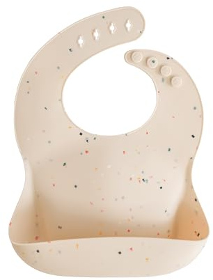 mushie Babero de Silicona para Bebés | Baberos de Alimentación con Bolsillo | Fáciles de Lavar | 4 Tamaños Ajustables | Sin BPA | Accesorio Durable para Niños Pequeños y Niñas | Vanilla Confetti