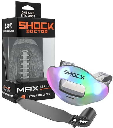 Shock Doctor Lip Guard, Adult and Youth Mouth Guard Football with Strap, Breathable Wide Opening Football Mouthpiece for Youth and Adults OSFA, Shock Doctor Mouth Guards, Max Airflow