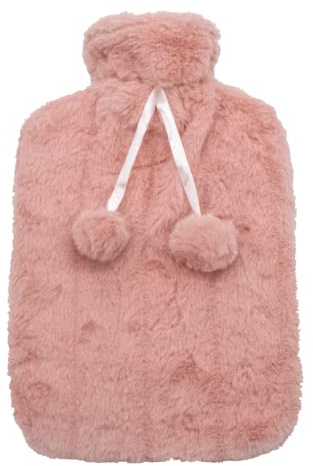 Grande housse moelleuse pour bouillotte – Housse uniquement (bouillotte non incluse) – Taille unique pour bouteille de 2 litres – Rose poudré avec pompons – Par TRIXES