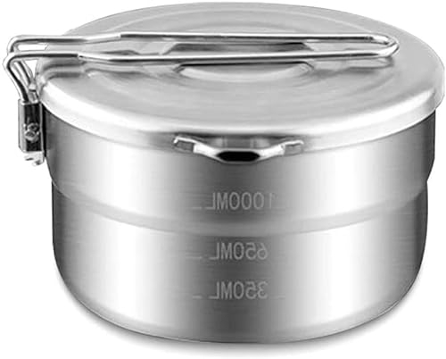 Camping Topf - Edelstahl Camping Kochgeschirr Kochtopf Mit Deckel Und Faltbarem Griff - 1,5 L Großes Fassungsvermögen Bento Topf Camping Geschirr - Outdoor Kochgeschirr Für Camping, Wandern, Picknick