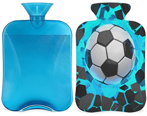 Bouillotte avec housse de 2 L, impression 3D ballon de football pour réchauffer le lit, soulager la douleur, sport et football