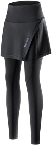 WOSAWE Damen Fahrradhose mit Rock Winter Warm Thermoleggings mit Atmungsaktiv 4D Schwamm Gepolsterte (Schwarz, XL)