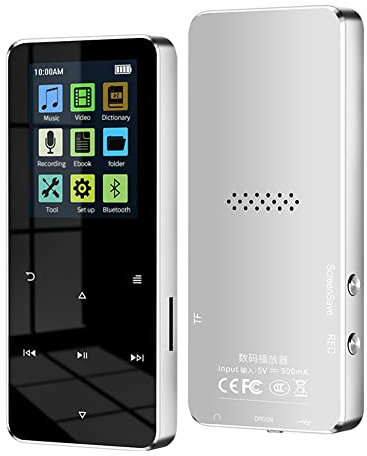 Reproductor MP3 MP4 Bluetooth Reproductor de música HiFi 8G compatible con tarjeta, con reloj despertador, podómetro, libro electrónico, altavoz integrado, plata, 500279464A1