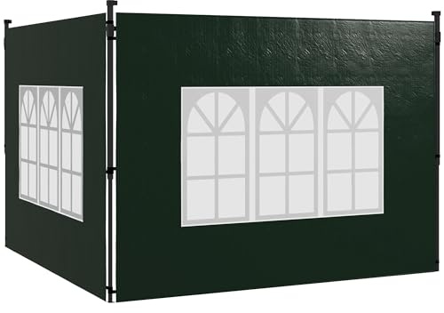 Outsunny Paredes Laterales para Carpa 3x3 m y 3x6 m Juego de 2 Paredes para Cenador con Ventanas 293x193 cm Verde Oscuro