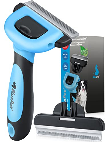 BluePet Brosse pour Chien et Chat pour Poils courts - Peigne de toilettage pour sous-Poil élimine Les sous-Poils et Les feutrages - Brosse auto-nettoyante de 66 mm (L 100 mm Peigne bleu)