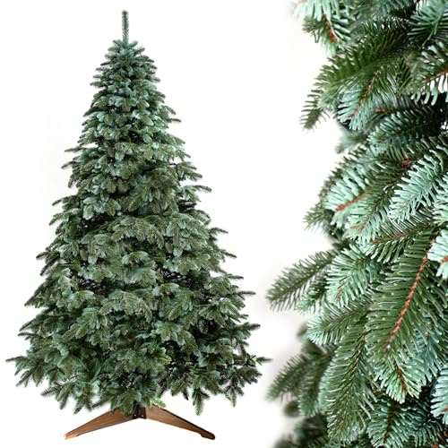 EVERGREEN TREE® Konstgjord Julgran 210 cm – premium julgran, 100% formgjuten julgran med stativ av naturträ, tillverkad i EU – Christmas Tree