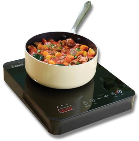 Basilico® Induktionskochfeld 2000W, Induktionskochplatte mit 10 Leistungsstufen, Induktion Herdplatte mit Timer, Warmhaltefunktion & LED-Anzeige, schnelles Aufheizen (60-240°C) und leicht zu reinigen