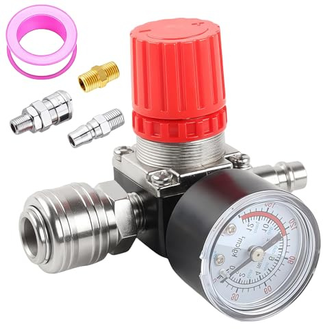 WIYETY Réducteur de pression 1/4 Compresseur d'air comprimé : compresseur régulateur de pression avec manomètre, régulateur de pression, vanne de régulation de pression, régulateur de pression