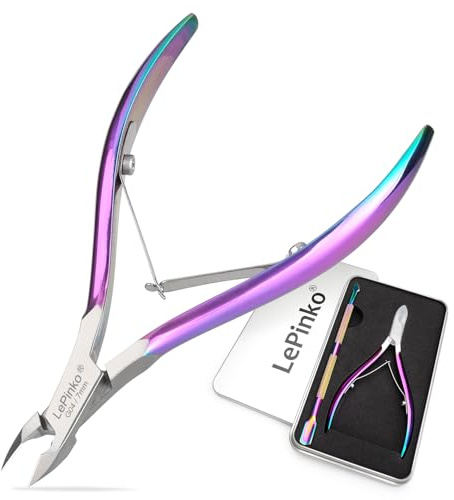 LePinko Professional Cuticle Trimmer with Cuticle Pusher, Super Labor-saving Dead Skin Nippers, Sharp Hangnail Remover for Fingernail Toenail, Pedicure Manicure Nail Care Tool for Women Men, 7mm Jaw