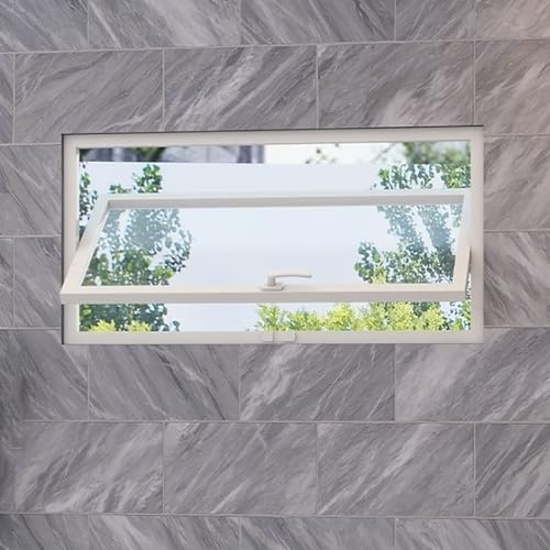 Finestra Seminterrato,Finestra di ventilazione da inserire in una parete di vetromattoni o muratura ，360° Funzione Girevole,Per Cucina,Soggiorno,Bagno E Ripostiglio(White,60 * 30cm/23.6 * 11.8in)