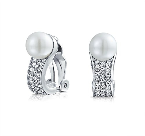 Boucles D'Oreilles À Clip En Cristal De Mode Nuptiale Avec Perles Blanches Simulées Pour Femmes Sans Perçage En Laiton Plaqué Argent