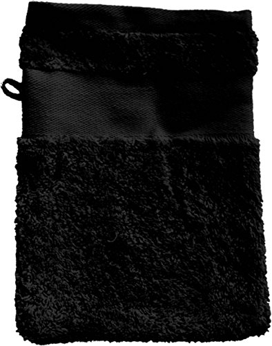 Druckreich Waschhandschuh mit Ihrem Wunschtext oder Namen 21 x 16 cm/Fb. Schwarz