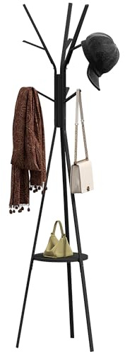 HOMCOM Perchero de Pie Forma de Árbol Perchero para Ropa de Metal con 9 Ganchos y Estante Perchero Vintage para Dormitorio Salón 45x45x180 cm Negro