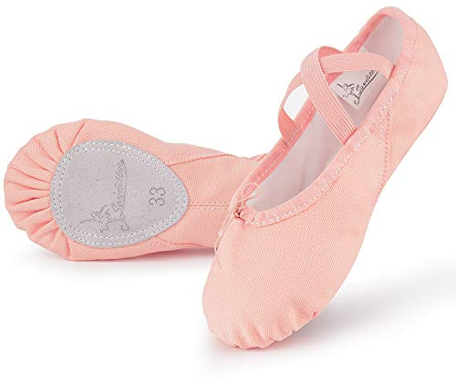 Soudittur Zapatillas Media Punta de Ballet - Calzado de Danza para Niña y Mujer Adultos Rosa Suela Partida de Cuero Tallas 25