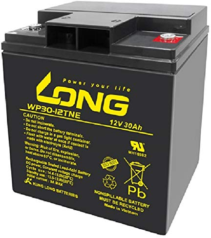 Kung Long Bleiakku 12V 30Ah AGM Batterie WP30-12TNE zyklenfest, wartungsfrei kompatibel: MP30-12C, LC-P1228AP, 26Ah, 28Ah, 33Ah