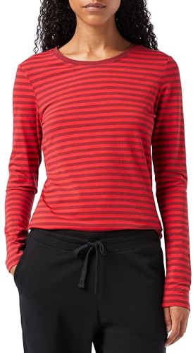 Amazon Essentials Women's Långärmad T-shirt med rund hals klassisk passform (finns i plusstorlek), Vinröd Röd Rand, XXL