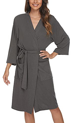 U2SKIIN Women Cotton Dressing Gown, Short Lightweight Dressing Gown for Womens Soft Warm Spa Bathrobe（Dark Grey Mel.,M）