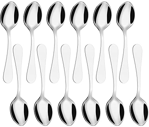 Vinsani Tea Spoons, Set of 12 Stainless Steel Teaspoons, Coffee Tea Dessert Silverware Flatware Ideal for Latte Coffee, Espresso, Hot Chocolate, Desserts & Ice Cream– 14cm / 5.5 inch (Silver)