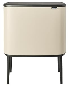 Brabantia - Bo Touch Bin 3x11L - Großer Mülleimer für die Küche - Soft-Touch-Öffnung - Entnehmbarer Inneneimer - Rutschfest - Einfaches Recycling - Inklusive Müllbeutel - Soft Beige - 54 x 31 x 68 cm
