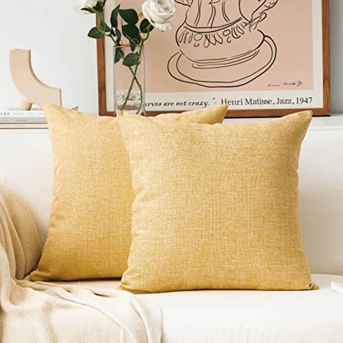 Home Brilliant Yellow Cushion Covers 60cm, Plain Design Linen Decorations for Party, Large Scatter Cushions Cover for Sofa Living Room Summer Decor, 2 Pcs, 24inch, (60 x 60, Yellow)