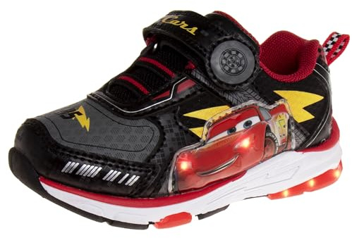 Disney Pixar Cars Lightning McQueen Shoes LED Light Up Sneakers - Kids Boys Lightweight Breathable Athletic Shoe - Red (Size 11 Little Kid)