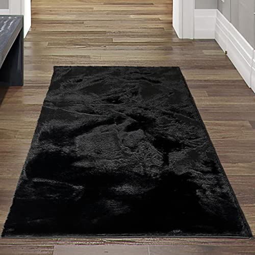 Teppich-Traum Klassischer Teppich ESS- & Wohnzimmer Flur • waschbar | Öko-Tex Zertifikat • schwarz, 70x140 cm