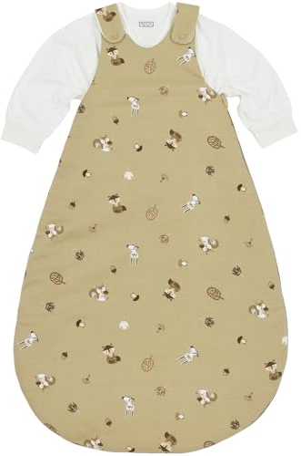 Meyco Baby Forest Animals Schlafsack 2-teilig, gefüttert (aus 100% Baumwolle, mit Rundum-Reißverschluss, hautfreundlich, Faltenresistent, Größe: 74/80), Sand