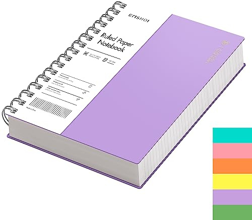 EMSHOI A5 Notebook Lined 300 Pages/150 Sheets, Wirebound Spiral Notepad, 100gsm Thick Paper, Waterproof Hardcover, Writing Journal for Women Men Work Office School, 14.5 x 21cm, Purple