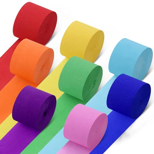Hejo Krepppapier, 8 Rollen Luftschlangen, 8 farbiges Kreppband, Party Deko Bunt für Party und Hochzeit (4,5cm×25m, Bunt)
