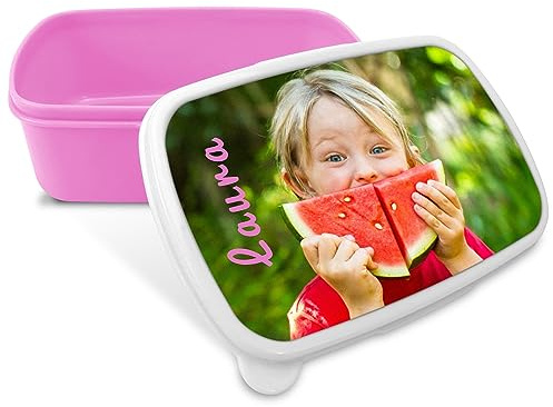 LolaPix Portameriendas infantil. Regalos personalizados. Caja merienda con foto. Apta para microondas y libre de BPA, filatos y metales pesados. COLOR ROSA