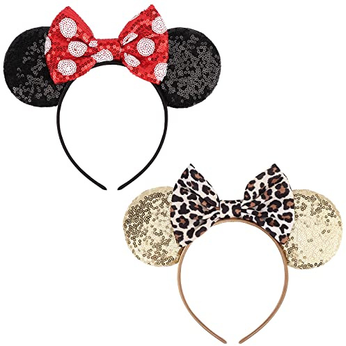 DRESHOW 2 Paket Med Musöron Och Båghuvudband Glitter Partydekoration Cosplay Costume för Kvinnor