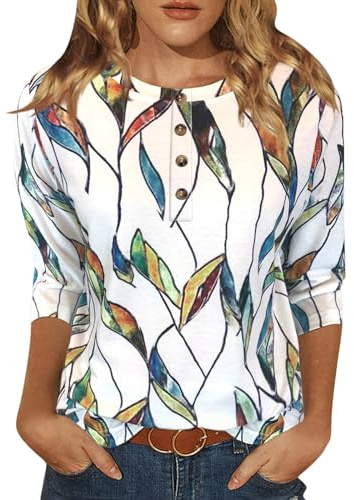 JomeDesign Womens Summer Tops 2026 Crew Neck 3/4 Sleeve T-Shirts Loose