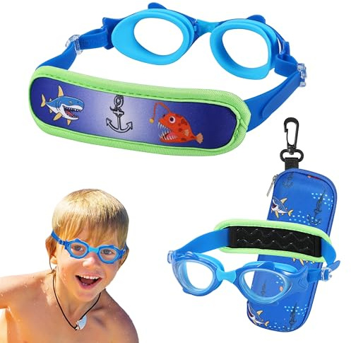 HYDROCOMFY Kids goggles swimming 3-5, Toddler Goggles UV Protection,Blue Shark Boys Swimming Goggles