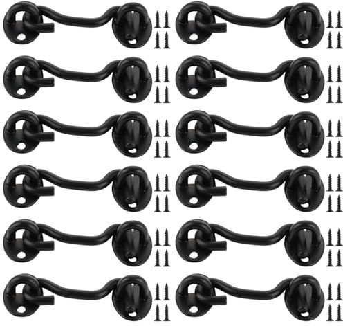 YAYODS Pack of 12 Storm Hooks with Eyelet, 7.5 cm Stainless Steel Storm Hook, 3 Inch Hook with Eyelet, Black, Cabin Hook, Gate Hook Lock Latch, Door Storm Hook for Doors, Windows, Gates, Wooden Swing