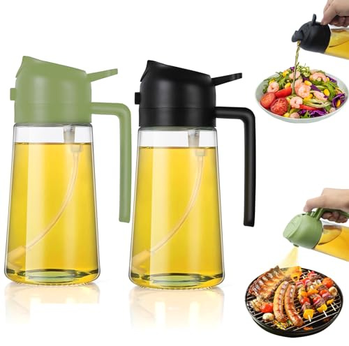 Dictien Pulvérisateur d'huile 2 en 1 pour huile alimentaire, 470 ml, vaporisateur d'huile de qualité supérieure, pour friteuse à air chaud, vert et noir