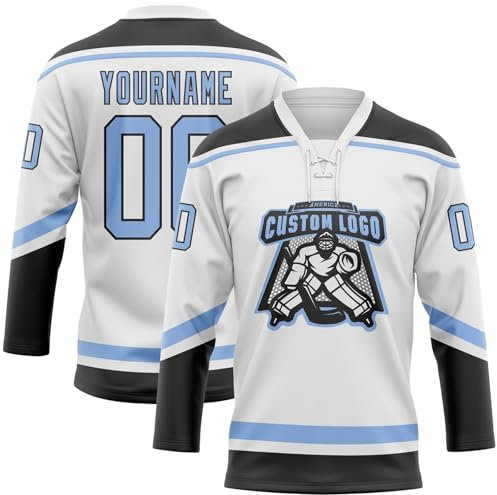 HGWOPGASD Personalisiertes Eishockeytrikot anpassbar mit Ihrem Namen/Nummer/Logo Langarm-Hockeytrikot Kleidung für Eishockey-Fans Männer Frauen Jugend A05