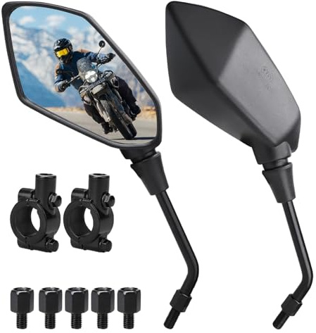 2 Pack Motorcycle Mirrors Set, Universal Mobility Scooter Mirror | with 22mm Handlebar Clamps, Threaded Bolts, Motorbike Wing Mirrors for ATV/Scooter/Cruiser/Bike