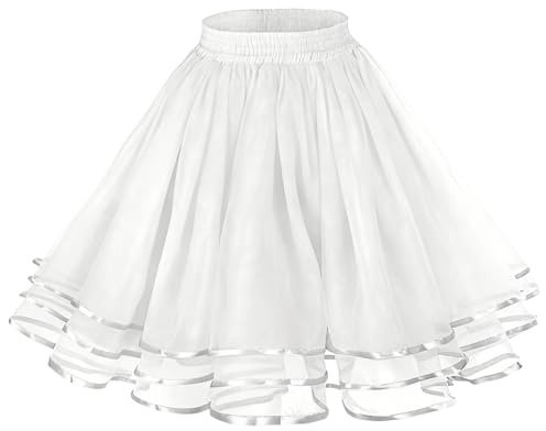 Jupe longue en tulle pour femme - Longueur genou - Taille haute élastique - Costume de carnaval - Jupe tutu - Jupon taille haute - Jupe de ballet - Blanc