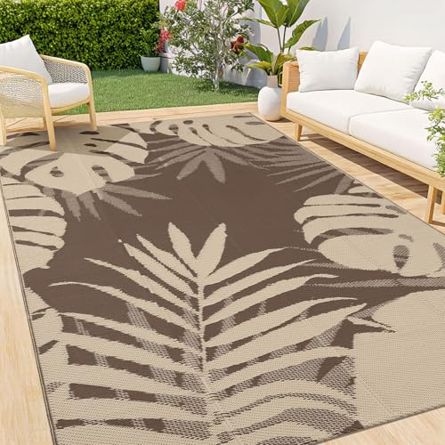 Homaxy Vattenavvisande vändmatta för utomhusbruk, 120 x 180 cm, beige och | Plast halm vikbar tvättbar UV-resistent vändbar balkong trädgård matta för terrass picknick camping